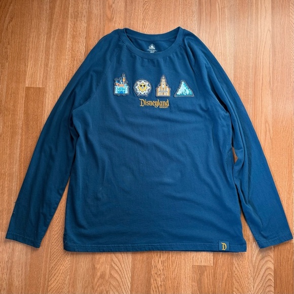 DISNEYLAND RESORT Disney Park Patch Icons Blue Long Sleeve Shirt - Picture 1 of 7